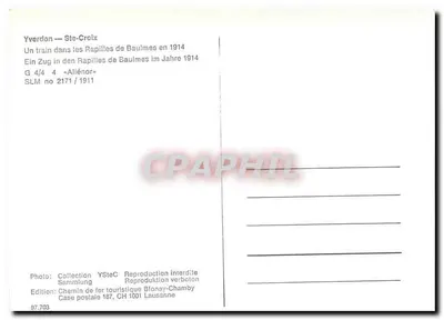 Yverdon — Ste-Croix — Um trem nas Rapillies de Baulmes em 1914 — SLM no 2171 / 1911 — Verso