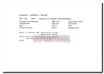Koolzaadwaggon te Lausanne — Echallens — Bercher — Toeristische spoorweg Blonay-Chamby, nr. OB' 552 — Achterkant