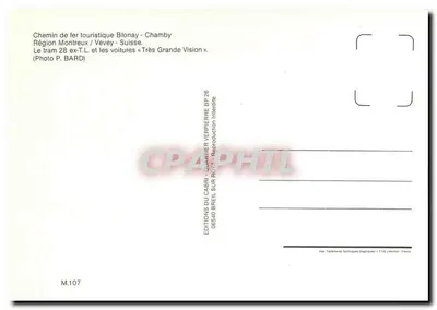 Turystyczny tramwaj Blonay-Chamby — Region Montreux/Vevey, Szwajcaria — Éditions du Cabri, BP 26, 06540 Brel Sur-Verrière — Rewers