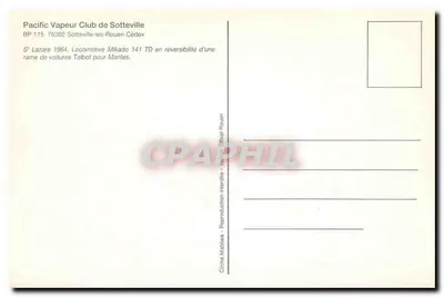 Saint-Lazare — Lokomotywa Mikado 141 TD w odwrocie z wagonami Talbot do Mantes — Pacific Vapeur Club de Sotteville — Rewers
