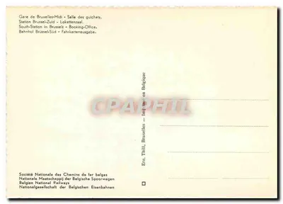Estação de Bruxelas-Midi — Sala dos guichês — Sociedade Nacional dos Caminhos de Ferro Belgas — Verso