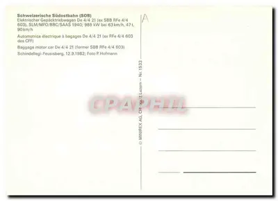 Schindellegi — Elektryczna lokomotywa bagażowa De 4/4 21 (ex RFe 4/4 603) — MINIREX AG, CH, nr 2 Luzern — Nr. 1533 — Rewers