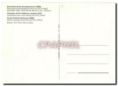 Elektryczna lokomotywa Ae 3/6 II 10449 — Schweizerische Bundesbahnen (SBB) — MINIREX AG, Luzern — N° 1553 — Rewers