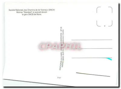 Stacja SNCB w Mons — lokomotywa 'Standard' i autokar przed — Wydawnictwo Cabri, Brel-sur-Roya — Rewers