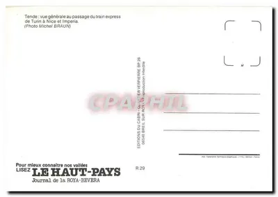 Tende — ogólny widok przejścia pociągu ekspresowego z Turynu do Nicei i Imperii — Éditions du Cabri, R 29 — Rewers