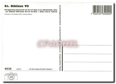 St. Niklaus VS — trem e ônibus na estação — Andreas Wittwer — Verso