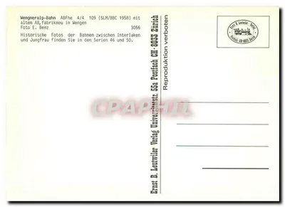 Wengernalpbahn — Trem 109 (SLM/BBC 1958) — Ernst B. Lentwiler Verlag — Verso