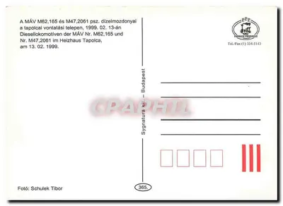 Parowóz MÁV M62,165 i M47,2061 — depozyt Tapolca — wydawnictwo PAPPACH PRODUKCIÓ — Rewers