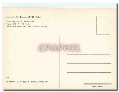 Automotriz F.S. ALn 668 2437 — Bo-Bo — Editor Ferro, Finale Ligure — Reverso
