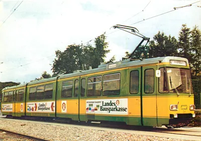Tramway de Karlsruhe — Tram articulado com 8 eixos da Albtalbahn — Stadtwerke Karlsruhe, série 1