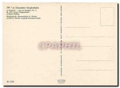 Tramway de Gmunden — Estação de Balm — Wimmer Karte H 1135 — Verso