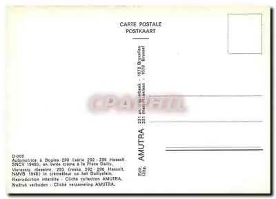 Tramway a Bogies 293 — Série 292-296, Place Dailly, Bruxelas — Editor AMUTRA, n° D-005 — Verso
