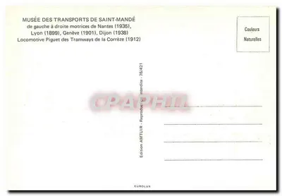 Museu dos Transportes de Saint-Mandé — Tramways e locomotiva em um depósito — Edição AMTUIR — Verso