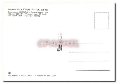 Parowóz F.S. Gr. 625-157 — Produkcja ANSALDO — Sampierdarena 1923 — Wydawnictwo Ferro — Finale Ligure (SV) — Rewers