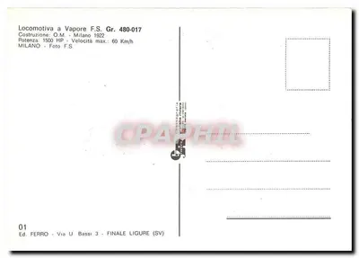 Parowóz F.S. Gr. 480-017 — Milano 1922 — Wyd. Ferro, Via U. Bassi 3, Finale Ligure (SV) — Rewers
