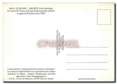 Le Blanc - Argent — Autorail Verney chegando de Romorantin — Edição APEVA / AFS — Verso