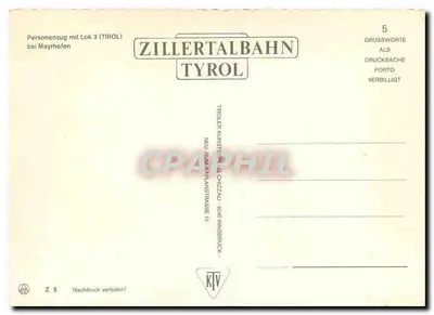 Parowóz w Mayrhofen — Zillertalbahn, Tyrol — wydawca KTV — Rewers