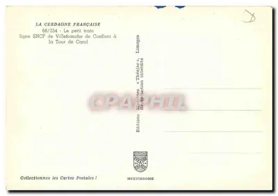 La Cerdagne Francuska — Mały pociąg linii SNCF z Villefranche de Conflent do Tour de Carol — Wydawnictwo Modernes & ThéoJAC, Limoges — Rewers