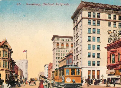 Broadway, Oakland, Califórnia — vista urbana com trêm — Dover Publications, Inc.