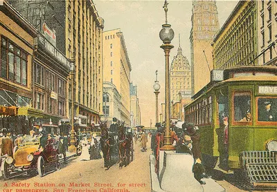 Estação de segurança para passageiros de trem — Market Street — San Francisco, Califórnia