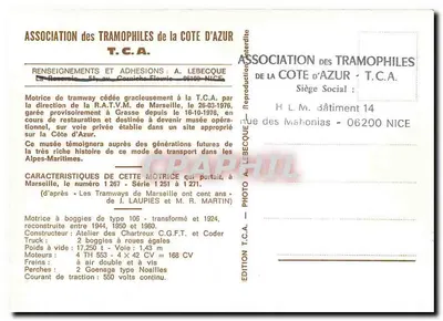 Tramwaj w Grasse — Motoryzacja nr 1267, seria 1251 — Stowarzyszenie Tramophiles Côte d'Azur — Rewers