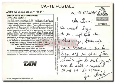 Autobus TAN — Nantes 2002 — Transporty — wydawnictwo Cartophiles du Pays Nantais — Rewers