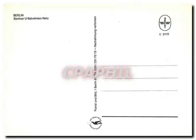 Berlim — rede de metrô — editor Berliner U-Bahnlinien-Netz, n° C 3113 — Verso