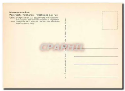 Payerbach-Reichenau-Hirschwang — Museu dos trilhos — editor KURT FASCH — Verso