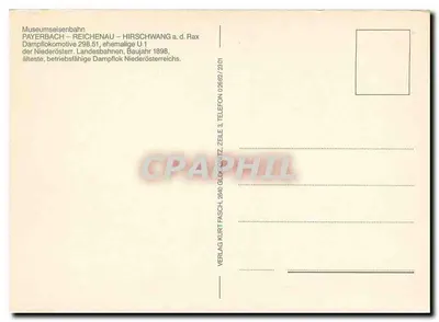 Payerbach – Reichenau – Hirschwang a.d. Rax — Museumseisenbahn, Locomotiva a vapor 298.51 — Verso