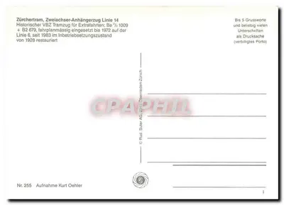 Tramway de Zurique, linha 14 — duas composições históricas — editor Rud. Suter AG, Zurique, n° 255 — Verso