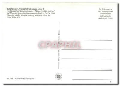 Tramway de Zurique — Vierachstriebwagen Linha 6 — Rud. Suter AG, Zurique — Verso