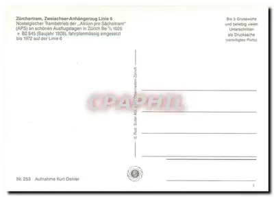 Tramway de Zurique — Tramway de dois eixos, linha 6 — Zürcher Tram AG — Verso