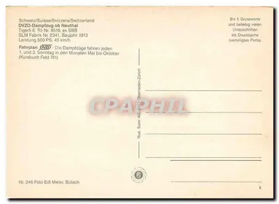 Trem a vapor em Neuthal — Suíça — editor Rud. Sitter AG, Bülach, n° 246 — Verso
