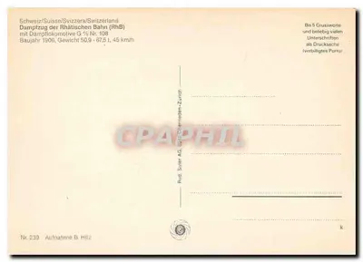 Trem a vapor RhB — G ½ N° 108 — Rud. Suter AG, Oerlikon-Zurich — Verso