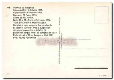 Tramway n°82 en Zaragoza — serie 80 a 82, Carde y Escoríaza, 1930 — foto abril 1971 — Reverso