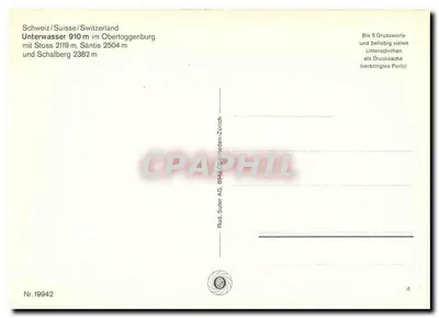 Trem vermelho em Obertoggenburg — Suíça — editor Rud. Suter AG, n°19942 — Verso