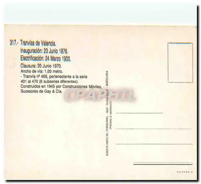 Tramway n° 468 em Valence — série 401-470 — editor EUROFER-AMICS DEL FERRÓCARRIL — Verso