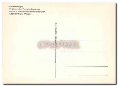Tramway de Hanover — tramway elétrico a tiristor — editor: Hannoversche Verkehrsbetriebe (UESTRA) AG — Verso