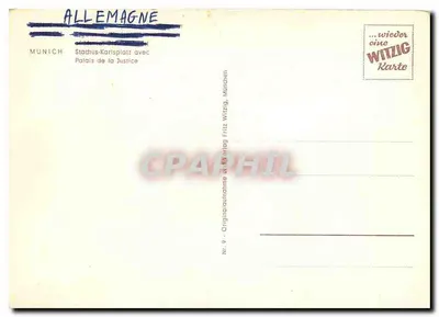 Munique - Stachus-Karlsplatz com Palácio da Justiça — editor Fritz Witzig, n° 9 — Verso