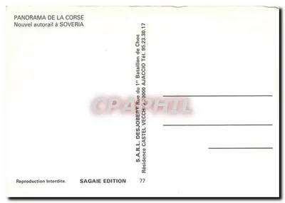 Novo autorail em SOVERIA — Panorama da Corse — SAGAIE ÉDITION — Verso