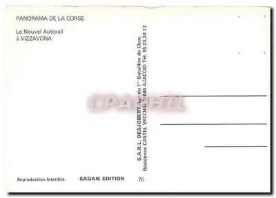 O Novo Autorail em VIZZAVONA — Panorama da Corse — S.A.R.L. SAGAIE EDITION — Verso
