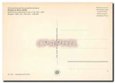 Elektryczny pociąg RhB nr 626 — Szwajcaria — Rud. Suer AG, Zurych — Rewers