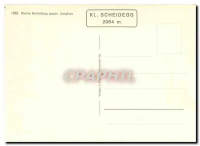 Kleine Scheidegg contra Jungfrau — vista nevada com teleférico — Verlag A. Kleider, Schwanden GL, n° 1082 — Verso