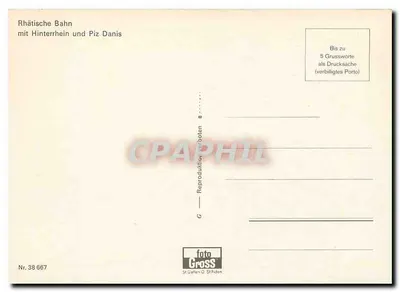 Rhätische Bahn — com o Hinterriehin e o Piz Danis — foto Gross, St Gallen — Verso