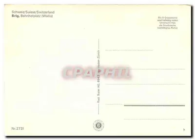 Brig — Estação rodoviária e montanhas — Rudolf Suter AG, Zurique, n°2731 — Verso