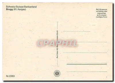 Brugg (Kt. Aargau) — Estação rodoviária com ônibus PTT — editor Rud. Sutter AG, Zürich, n° 2263 — Verso