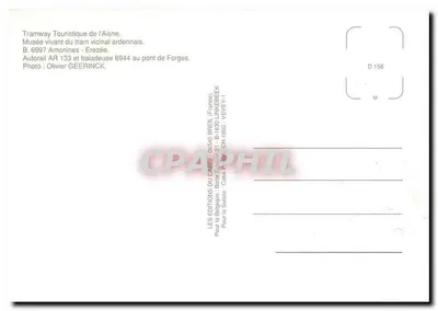 Turystyczny tramwaj w Aisne — Żywy muzeum tramwaju szlakowego ardennskiego — Autorail AR 133 i baladeusz B944 na mostku Forges — Éditions du Cabri — Rewers