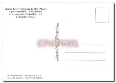 Locomotywa Cockerill z 1913 — Kolej Turystyczna Rzeka Ren (Alzacja) — Wyd. C.F.T.R. Strasbourg — Rewers