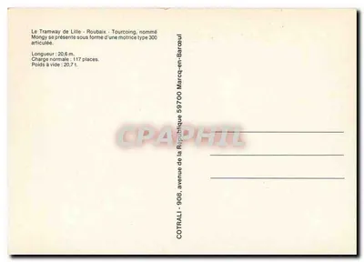 Tramway de Lille - Roubaix - Tourcoing — locomotiva articulada tipo 300 — editor COTRALI — Verso