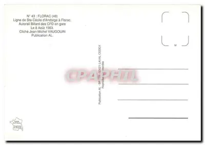 Estação de Florac — Autorail Billard das CFD — Editor AL, n°43 — Verso